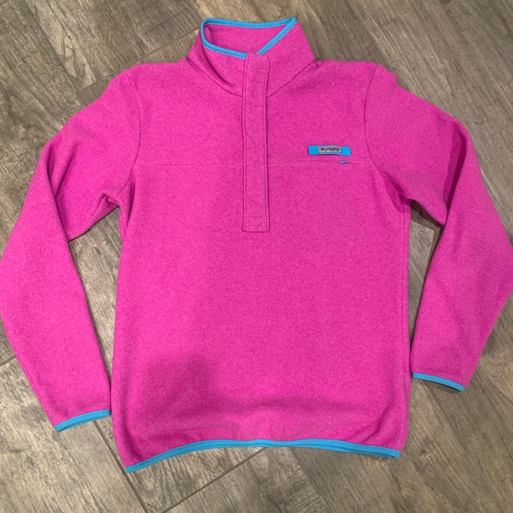 Columbia PFG, pink with teal trim, fleece pullover